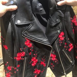 Embroidered women’s leather jacket